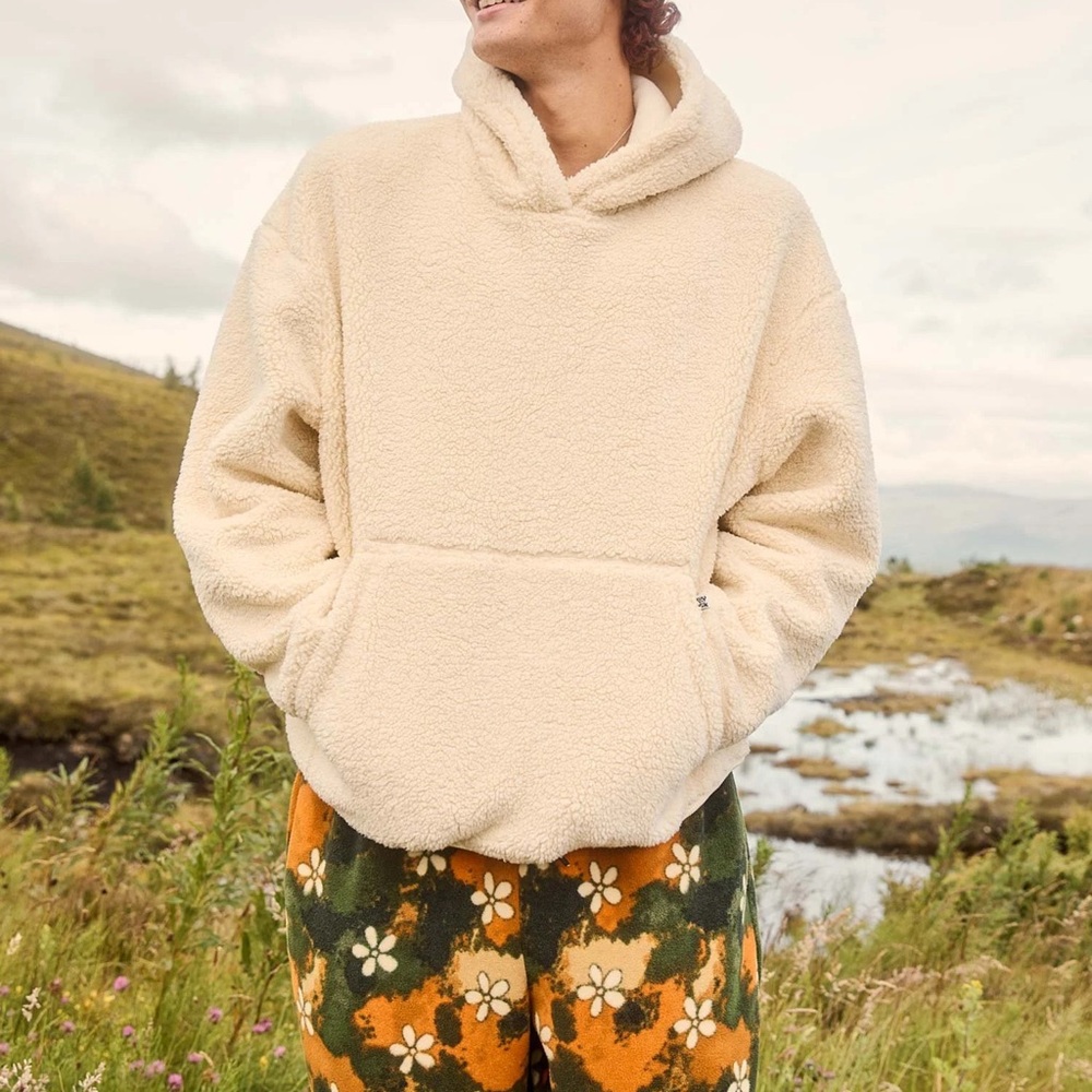 Lucy & Yak Cream Sherpa Hoodie with Kangaroo Pocket and fleece lining, Small